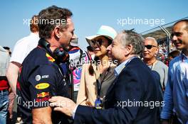 (L to R): Christian Horner (GBR) Red Bull Racing Team Principal with Michelle Yeoh (MAL) and Jean Todt (FRA) FIA President on the grid. 17.03.2019. Formula 1 World Championship, Rd 1, Australian Grand Prix, Albert Park, Melbourne, Australia, Race Day.