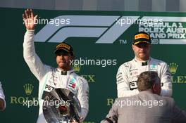 2nd place Lewis Hamilton (GBR) Mercedes AMG F1 with 1st place Valtteri Bottas (FIN) Mercedes AMG F1. 17.03.2019. Formula 1 World Championship, Rd 1, Australian Grand Prix, Albert Park, Melbourne, Australia, Race Day.
