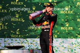 Max Verstappen (NLD) Red Bull Racing celebrates his third position on the podium. 17.03.2019. Formula 1 World Championship, Rd 1, Australian Grand Prix, Albert Park, Melbourne, Australia, Race Day.