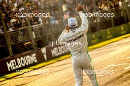 Lewis Hamilton (GBR) Mercedes AMG F1 celebrates his pole position in qualifying parc ferme. 16.03.2019. Formula 1 World Championship, Rd 1, Australian Grand Prix, Albert Park, Melbourne, Australia, Qualifying Day.