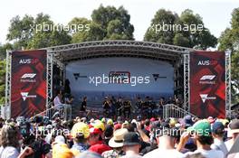 (L to R): Nico Hulkenberg (GER) Renault F1 Team; Max Verstappen (NLD) Red Bull Racing; Daniel Ricciardo (AUS) Renault F1 Team; and Pierre Gasly (FRA) Red Bull Racing, at the Fan Zone stage. 16.03.2019. Formula 1 World Championship, Rd 1, Australian Grand Prix, Albert Park, Melbourne, Australia, Qualifying Day.
