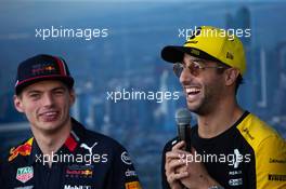 (L to R): Max Verstappen (NLD) Red Bull Racing and Daniel Ricciardo (AUS) Renault F1 Team on the Fan Zone Stage. 16.03.2019. Formula 1 World Championship, Rd 1, Australian Grand Prix, Albert Park, Melbourne, Australia, Qualifying Day.