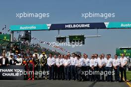 Repects are paid to Charlie Whiting. 17.03.2019. Formula 1 World Championship, Rd 1, Australian Grand Prix, Albert Park, Melbourne, Australia, Race Day.
