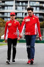 (L to R): Charles Leclerc (MON) Ferrari walks the circuit with Mattia Binotto (ITA) Ferrari Team Principal. 13.03.2019. Formula 1 World Championship, Rd 1, Australian Grand Prix, Albert Park, Melbourne, Australia, Preparation Day.