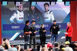 (L to R): Mark Webber (AUS) Channel 4 Presenter; George Russell (GBR) Williams Racing; Claire Williams (GBR) Williams Racing Deputy Team Principal; and Robert Kubica (POL) Williams Racing, at the F1 Season Launch in Federation Square. 13.03.2019. Formula 1 World Championship, Rd 1, Australian Grand Prix, Albert Park, Melbourne, Australia, Preparation Day.