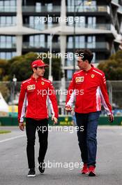 (L to R): Charles Leclerc (MON) Ferrari walks the circuit with Mattia Binotto (ITA) Ferrari Team Principal. 13.03.2019. Formula 1 World Championship, Rd 1, Australian Grand Prix, Albert Park, Melbourne, Australia, Preparation Day.