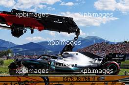 The damaged Mercedes AMG F1 W10 of Valtteri Bottas (FIN) after he crashed in the second practice session. 28.06.2019. Formula 1 World Championship, Rd 9, Austrian Grand Prix, Spielberg, Austria, Practice Day.