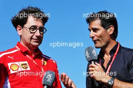 (L to R): Mattia Binotto (ITA) Ferrari Team Principal with Mark Webber (AUS) Channel 4 Presenter. 29.06.2019. Formula 1 World Championship, Rd 9, Austrian Grand Prix, Spielberg, Austria, Qualifying Day.