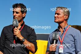 (L to R): Mark Webber (AUS) Channel 4 Presenter with David Coulthard (GBR) Red Bull Racing and Scuderia Toro Advisor / Channel 4 F1 Commentator. 29.06.2019. Formula 1 World Championship, Rd 9, Austrian Grand Prix, Spielberg, Austria, Qualifying Day.