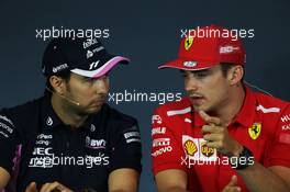 (L to R): Sergio Perez (MEX) Racing Point F1 Team and Charles Leclerc (MON) Ferrari in the FIA Press Conference. 27.06.2019. Formula 1 World Championship, Rd 9, Austrian Grand Prix, Spielberg, Austria, Preparation Day.