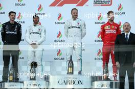 1st place Valtteri Bottas (FIN) Mercedes AMG F1 with 2nd place Lewis Hamilton (GBR) Mercedes AMG F1 W10 and 3rd place Sebastian Vettel (GER) Ferrari.  28.04.2019. Formula 1 World Championship, Rd 4, Azerbaijan Grand Prix, Baku Street Circuit, Azerbaijan, Race Day.