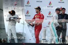 1st place Valtteri Bottas (FIN) Mercedes AMG F1 with 2nd place Lewis Hamilton (GBR) Mercedes AMG F1 W10 and 3rd place Sebastian Vettel (GER) Ferrari. 28.04.2019. Formula 1 World Championship, Rd 4, Azerbaijan Grand Prix, Baku Street Circuit, Azerbaijan, Race Day.