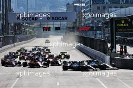 Valtteri Bottas (FIN) Mercedes AMG F1 W10 and Lewis Hamilton (GBR) Mercedes AMG F1 W10 lead at the start of the race. 28.04.2019. Formula 1 World Championship, Rd 4, Azerbaijan Grand Prix, Baku Street Circuit, Azerbaijan, Race Day.