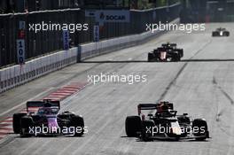 Sergio Perez (MEX) Racing Point F1 Team RP19 and Max Verstappen (NLD) Red Bull Racing RB15 battle for position. 28.04.2019. Formula 1 World Championship, Rd 4, Azerbaijan Grand Prix, Baku Street Circuit, Azerbaijan, Race Day.