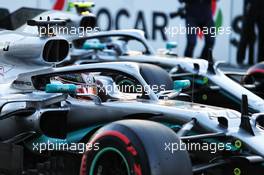 Lewis Hamilton (GBR) Mercedes AMG F1 W10 and Valtteri Bottas (FIN) Mercedes AMG F1 W10 in qualifying parc ferme. 27.04.2019. Formula 1 World Championship, Rd 4, Azerbaijan Grand Prix, Baku Street Circuit, Azerbaijan, Qualifying Day.