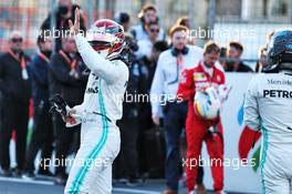 Lewis Hamilton (GBR) Mercedes AMG F1 celebrates his second position in qualifying parc ferme. 27.04.2019. Formula 1 World Championship, Rd 4, Azerbaijan Grand Prix, Baku Street Circuit, Azerbaijan, Qualifying Day.