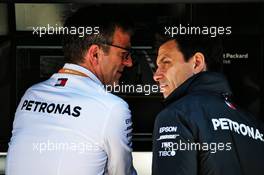 (L to R): James Allison (GBR) Mercedes AMG F1 Technical Director with Toto Wolff (GER) Mercedes AMG F1 Shareholder and Executive Director. 27.04.2019. Formula 1 World Championship, Rd 4, Azerbaijan Grand Prix, Baku Street Circuit, Azerbaijan, Qualifying Day.