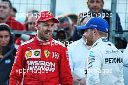 (L to R): Sebastian Vettel (GER) Ferrari with pole sitter Valtteri Bottas (FIN) Mercedes AMG F1 in qualifying parc ferme. 27.04.2019. Formula 1 World Championship, Rd 4, Azerbaijan Grand Prix, Baku Street Circuit, Azerbaijan, Qualifying Day.