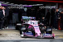 Sergio Perez (MEX) Racing Point F1 Team RP19 leaves the pits. 18.02.2019. Formula One Testing, Day One, Barcelona, Spain. Monday.