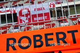Robert Kubica (POL) Williams Racing banners in the grandstand. 21.02.2019. Formula One Testing, Day Four, Barcelona, Spain. Thursday.