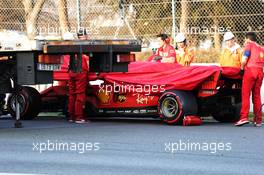 The Ferrari SF90 of Charles Leclerc (MON) Ferrari is recovered back to the pits on the back of a truck. 28.02.2019. Formula One Testing, Day Three, Barcelona, Spain. Thursday.