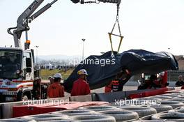 The Red Bull Racing RB15 of Pierre Gasly (FRA) Red Bull Racing is recovered back to the pits on the back of a truck. 28.02.2019. Formula One Testing, Day Three, Barcelona, Spain. Thursday.