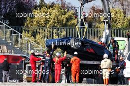 The Red Bull Racing RB15 of Pierre Gasly (FRA) Red Bull Racing is recovered back to the pits on the back of a truck. 28.02.2019. Formula One Testing, Day Three, Barcelona, Spain. Thursday.