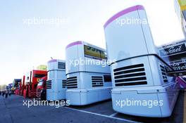Racing Point F1 Team trucks in the paddock. 26.02.2019. Formula One Testing, Day One, Barcelona, Spain. Tuesday.