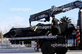 The Mercedes AMG F1 W10 of Valtteri Bottas (FIN) Mercedes AMG F1 is recovered back to the pits on the back of a truck. 26.02.2019. Formula One Testing, Day One, Barcelona, Spain. Tuesday.