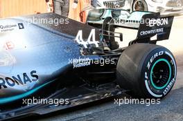 Lewis Hamilton (GBR) Mercedes AMG F1 W10 rear suspension and floor detail. 26.02.2019. Formula One Testing, Day One, Barcelona, Spain. Tuesday.