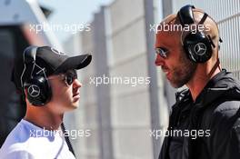 (L to R): Nikita Mazepin (RUS) Mercedes AMG F1 Test Driver with Daniel Schloesser (GER) Personal Trainer. 14.05.2019. Formula One In Season Testing, Day One, Barcelona, Spain. Tuesday.