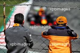 (L to R): Andrea Stella (ITA) McLaren Performance Director and Lando Norris (GBR) McLaren watch Dan Ticktum (GBR) Red Bull Racing RB15 Test Driver in action. 15.05.2019. Formula One In Season Testing, Day Two, Barcelona, Spain. Wednesday.