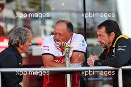 (L to R): Alain Prost (FRA) Renault F1 Team Special Advisor; Frederic Vasseur (FRA) Alfa Romeo Racing Team Principal; and Louis Bordes (FRA) Renault F1 Team Head of Marketing and Communications. 30.08.2019. Formula 1 World Championship, Rd 13, Belgian Grand Prix, Spa Francorchamps, Belgium, Practice Day.