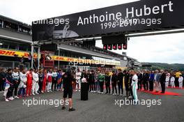 The grid pays its respects to Anthoine Hubert. 01.09.2019. Formula 1 World Championship, Rd 13, Belgian Grand Prix, Spa Francorchamps, Belgium, Race Day.