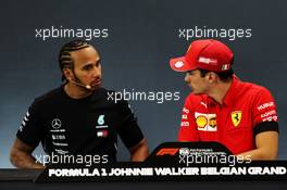 (L to R): Lewis Hamilton (GBR) Mercedes AMG F1 and Charles Leclerc (MON) Ferrari in the post race FIA Press Conference. 01.09.2019. Formula 1 World Championship, Rd 13, Belgian Grand Prix, Spa Francorchamps, Belgium, Race Day.