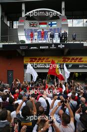 1st place Charles Leclerc (MON) Ferrari SF90, 2nd place Lewis Hamilton (GBR) Mercedes AMG F1 W10 and 3rd place Valtteri Bottas (FIN) Mercedes AMG F1 W10. 01.09.2019. Formula 1 World Championship, Rd 13, Belgian Grand Prix, Spa Francorchamps, Belgium, Race Day.