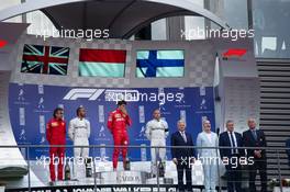 The podium (L to R): Laurent Mekies (FRA) Ferrari Sporting Director; Lewis Hamilton (GBR) Mercedes AMG F1, second; Charles Leclerc (MON) Ferrari, race winner; Valtteri Bottas (FIN) Mercedes AMG F1, third. 01.09.2019. Formula 1 World Championship, Rd 13, Belgian Grand Prix, Spa Francorchamps, Belgium, Race Day.