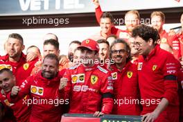 Race winner Charles Leclerc (MON) Ferrari celebrates with the team. 01.09.2019. Formula 1 World Championship, Rd 13, Belgian Grand Prix, Spa Francorchamps, Belgium, Race Day.
