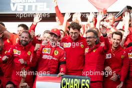 Race winner Charles Leclerc (MON) Ferrari celebrates with the team. 01.09.2019. Formula 1 World Championship, Rd 13, Belgian Grand Prix, Spa Francorchamps, Belgium, Race Day.