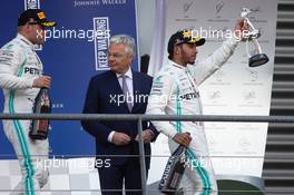 Lewis Hamilton (GBR) Mercedes AMG F1 celebrates his second position on the podium. 01.09.2019. Formula 1 World Championship, Rd 13, Belgian Grand Prix, Spa Francorchamps, Belgium, Race Day.