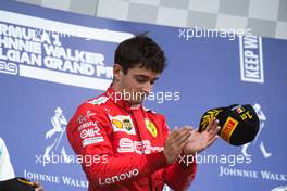 Race winner Charles Leclerc (MON) Ferrari on the podium. 01.09.2019. Formula 1 World Championship, Rd 13, Belgian Grand Prix, Spa Francorchamps, Belgium, Race Day.