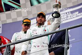Lewis Hamilton (GBR) Mercedes AMG F1 celebrates his second position on the podium. 01.09.2019. Formula 1 World Championship, Rd 13, Belgian Grand Prix, Spa Francorchamps, Belgium, Race Day.