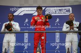 1st place Charles Leclerc (MON) Ferrari SF90, 2nd place Lewis Hamilton (GBR) Mercedes AMG F1 W10 and 3rd place Valtteri Bottas (FIN) Mercedes AMG F1 W10. 01.09.2019. Formula 1 World Championship, Rd 13, Belgian Grand Prix, Spa Francorchamps, Belgium, Race Day.