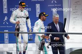 (L to R): Valtteri Bottas (FIN) Mercedes AMG F1 and Lewis Hamilton (GBR) Mercedes AMG F1 on the podium. 01.09.2019. Formula 1 World Championship, Rd 13, Belgian Grand Prix, Spa Francorchamps, Belgium, Race Day.