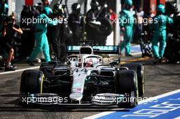 Lewis Hamilton (GBR) Mercedes AMG F1 W10 makes a pit stop. 01.09.2019. Formula 1 World Championship, Rd 13, Belgian Grand Prix, Spa Francorchamps, Belgium, Race Day.