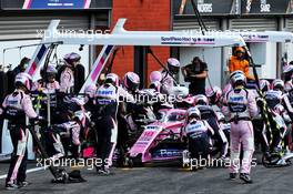 Lance Stroll (CDN) Racing Point F1 Team RP19 makes a pit stop. 01.09.2019. Formula 1 World Championship, Rd 13, Belgian Grand Prix, Spa Francorchamps, Belgium, Race Day.