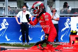 Charles Leclerc (MON) Ferrari SF90 celebrates his pole position in qualifying parc ferme. 31.08.2019. Formula 1 World Championship, Rd 13, Belgian Grand Prix, Spa Francorchamps, Belgium, Qualifying Day.