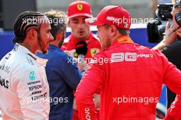 (L to R): Lewis Hamilton (GBR) Mercedes AMG F1 with Sebastian Vettel (GER) Ferrari in qualifying parc ferme. 31.08.2019. Formula 1 World Championship, Rd 13, Belgian Grand Prix, Spa Francorchamps, Belgium, Qualifying Day.