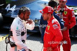 (L to R): Lewis Hamilton (GBR) Mercedes AMG F1 in qualifying parc ferme with Sebastian Vettel (GER) Ferrari. 31.08.2019. Formula 1 World Championship, Rd 13, Belgian Grand Prix, Spa Francorchamps, Belgium, Qualifying Day.