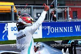 Lewis Hamilton (GBR) Mercedes AMG F1 W10 celebrates his third position in qualifying parc ferme. 31.08.2019. Formula 1 World Championship, Rd 13, Belgian Grand Prix, Spa Francorchamps, Belgium, Qualifying Day.